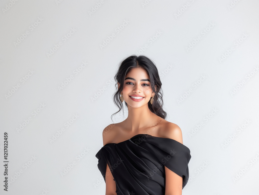 young beautiful smiling indian woman dressed in black gown. young beautiful smiling indian woman dressed in black gown.