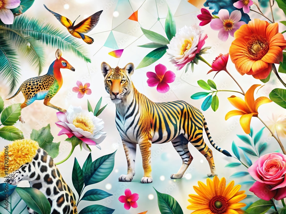 Obraz premium Modern Animal & Floral Abstract Minimalist White Background Stock Photo
