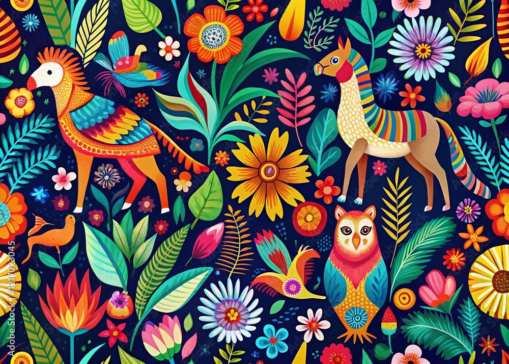 Obraz premium Modern Animal & Floral Abstract Pattern Design, Right-Aligned Composition with Copy Space