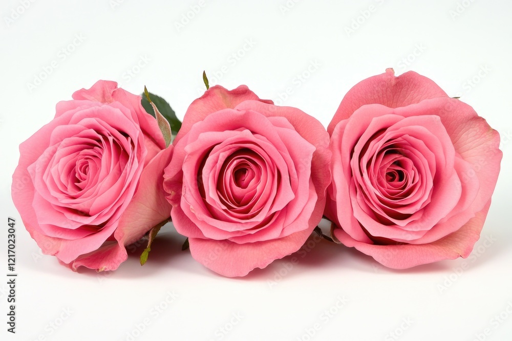 Three pink roses on a white surface Three pink roses on a white surface