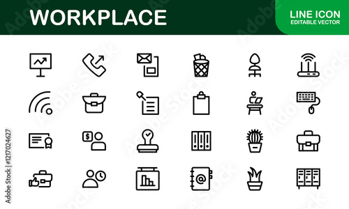 Modern Workplace Icon Set. Professional Icons for Office, Collaboration, Productivity, and Business Tools in Minimalist and Outline Styles. photo