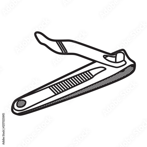 vector image, black and white serrated nail clippers right slant