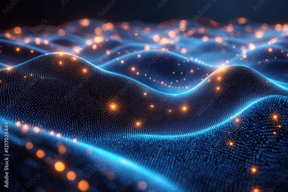 Stylized tech wave with illuminated nodes, representing futuristic and high-tech design. Stylized tech wave with illuminated nodes, representing futuristic and high-tech design.