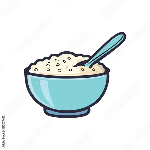 Oatmeal in a teal bowl with a spoon