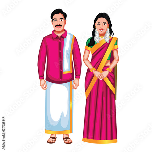 South Indian Couple Character Vector Illustration