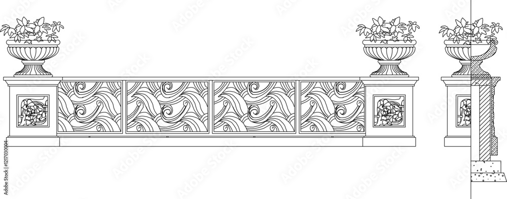Obraz premium vector sketch illustration of the silhouette of an old fence design, classic vintage, ethnic, traditional, modern.eps