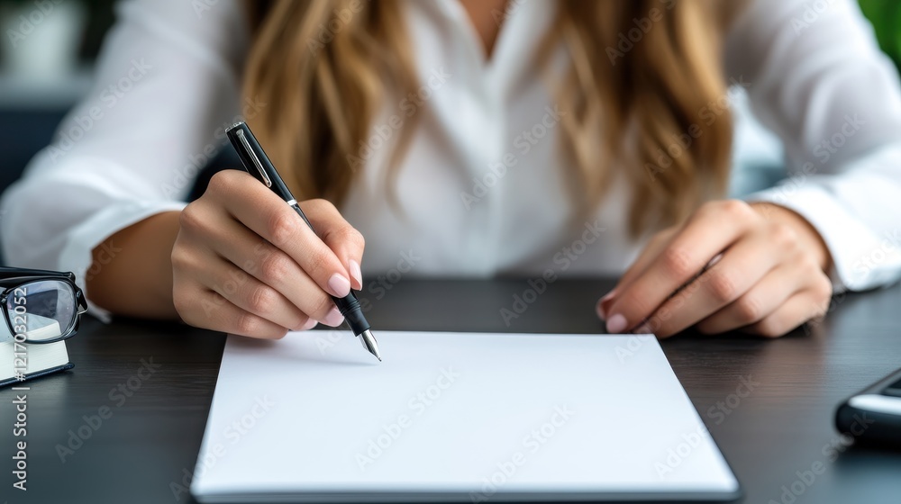 A close view of a hand holding a pen over blank paper on a desk, emphasizing readiness to capture thoughts, ideas, and projects in a dynamic workspace setting. A close view of a hand holding a pen over blank paper on a desk, emphasizing readiness to capture thoughts, ideas, and projects in a dynamic workspace setting.