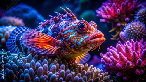 Night Dive:  Scorpionfish (Dendrochirus brachypterus) in Coral Reef Habitat photo