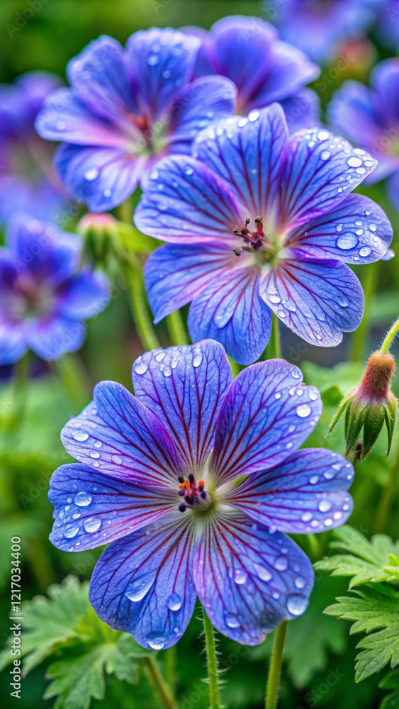 A geranium with sparkling blue and silver petals that are soft and fluffy to the touch A geranium with sparkling blue and silver petals that are soft and fluffy to the touch