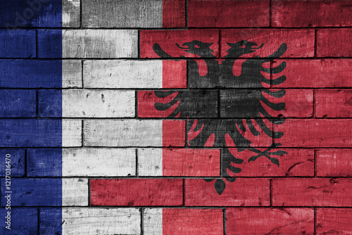 Wallpaper Mural colourful painted big flag of france and flag of albania on a massive old brick wall background. concept Torontodigital.ca