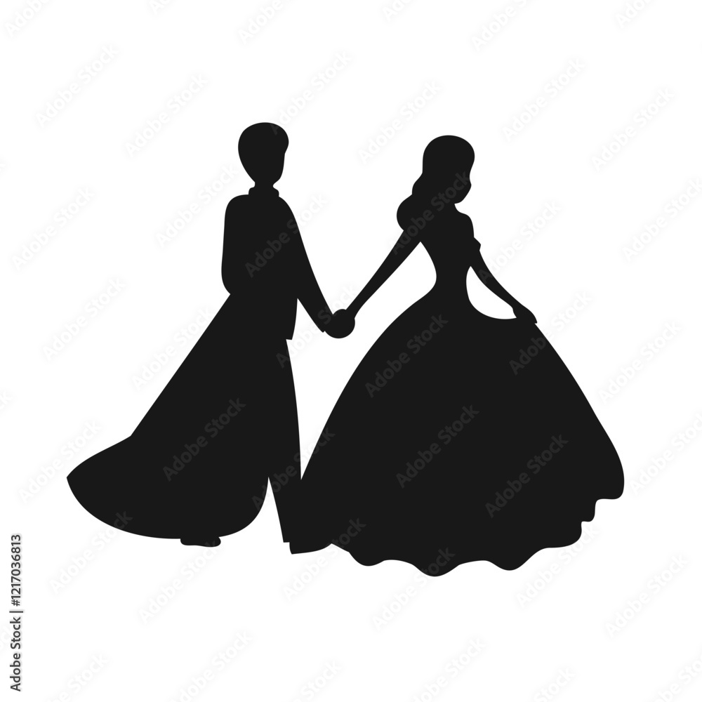 Black Silhouette vector illustration of a Wedding couple holding hands and walking isolated on a transparent background Black Silhouette vector illustration of a Wedding couple holding hands and walking isolated on a transparent background