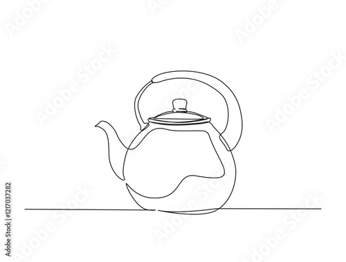 Continuous one line drawing of kitchen teapot - tea pot. Kettle for brewing tea  in single line draw illustration. Editable stroke.