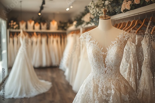 Beautiful wedding dresses on a mannequin
