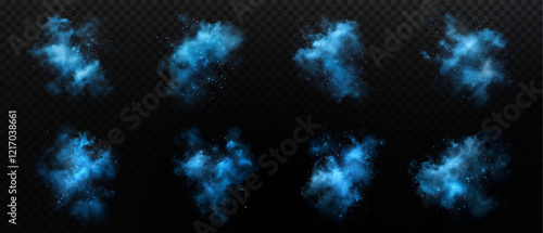 Amazing misty effect with shimmering smoke blue and sparkling tiny stars. A glowing fog filled with luminous particles, blue vapor sprinkled with stardust.