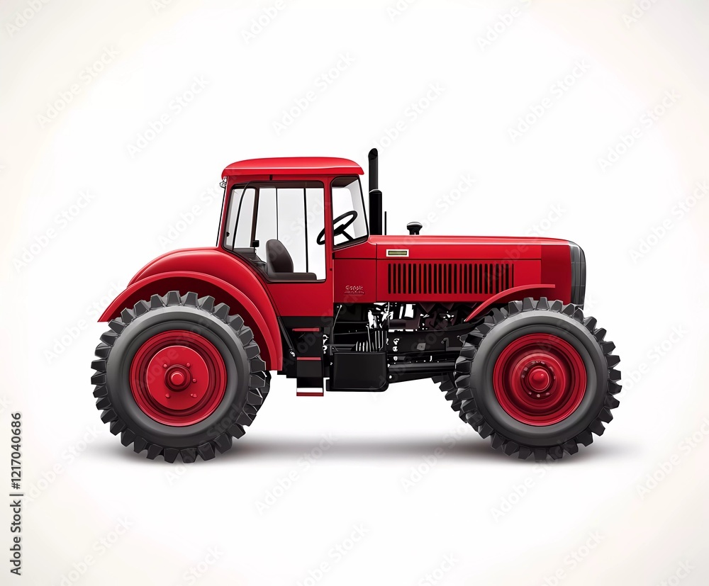 Red tractor vector flat icon illustration on a white background, simple design, cute style, clipart, vector graphics, simple lines and shapes, logo. - Red tractor vector flat icon illustration on a white background, simple design, cute style, clipart, vector graphics, simple lines and shapes, logo. -