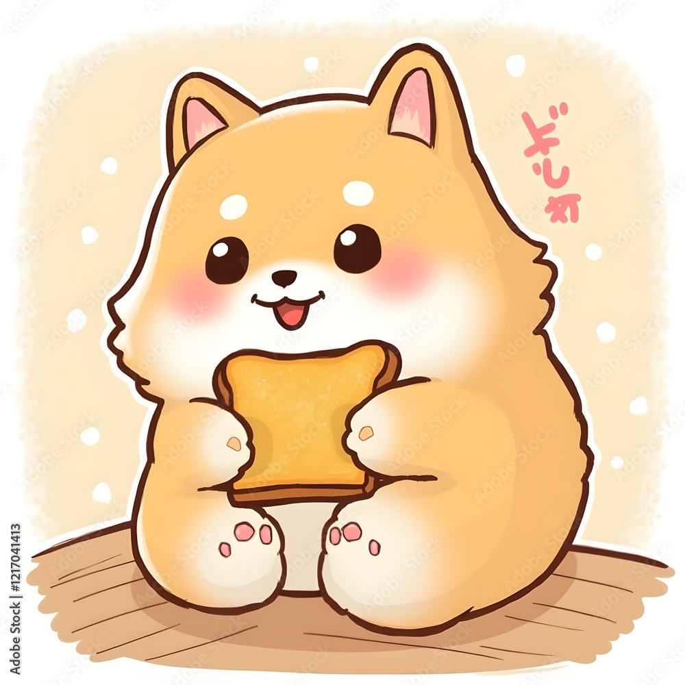 Fototapeta premium Japanese kawaii shiba inu cartoon with toast bread