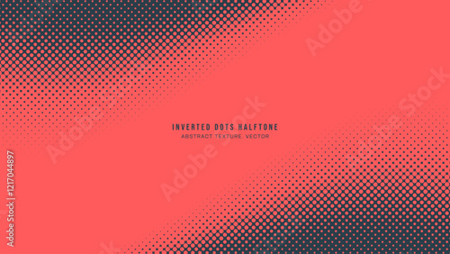 Inverted Dots Halftone Pattern Smooth Twisted Frame Vector Red Black Abstract Background. Half Tone Graphic Dynamic Abstraction Faded Subtle Texture. Retro Style Wallpaper Dotted Art Illustration