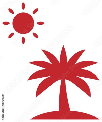 ヤシの木と太陽のアイコン 赤