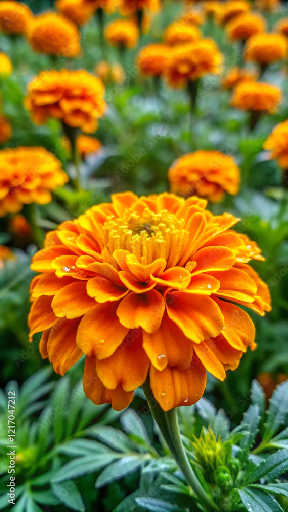 A marigold with long, whisker-like petals that stick out in all directions A marigold with long, whisker-like petals that stick out in all directions