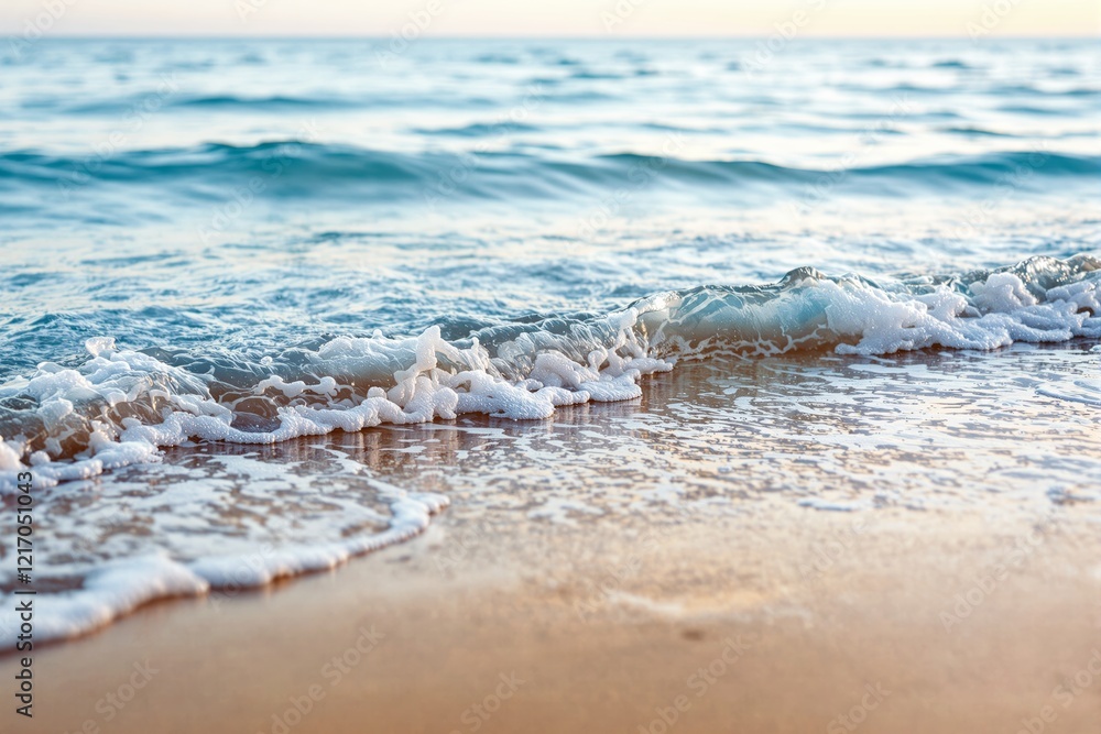 Ocean waves gently washing onto sandy shore, tranquil natural background. Ocean waves gently washing onto sandy shore, tranquil natural background.