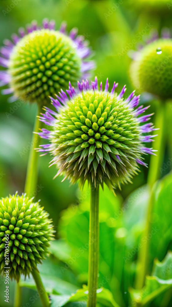A pod-like flower with small openings on its sides. It’s bright green with purple accents A pod-like flower with small openings on its sides. It’s bright green with purple accents