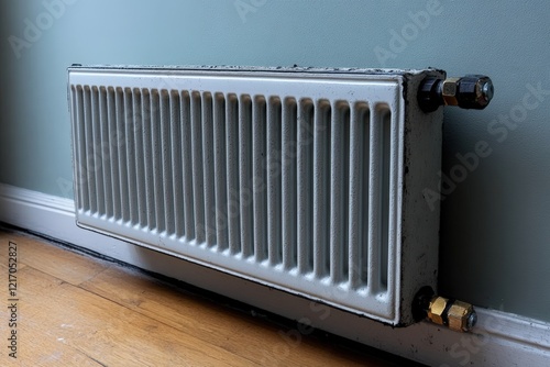 Wallpaper Mural Vintage White Metal Heating Radiator on Floor Against Smooth Wall in Modern Room Setting Ideal for Home Decor and Renovation Projects Torontodigital.ca