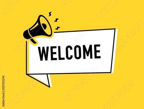Megaphone with welcome speech bubble. Loudspeaker. Banner for business, marketing and advertising. Vector illustration.