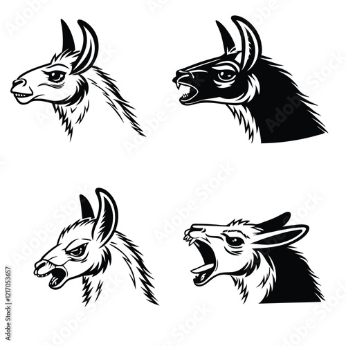 Black and white lama angry face silhouette