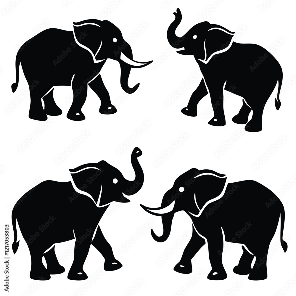 Fototapeta premium Elephants Silhouettes set vector