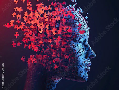 Human head with puzzle pieces. Autism, memory loss, dementia, epilepsy and consciousness. World mental health day and world parkinson's day concept. Vector illustration