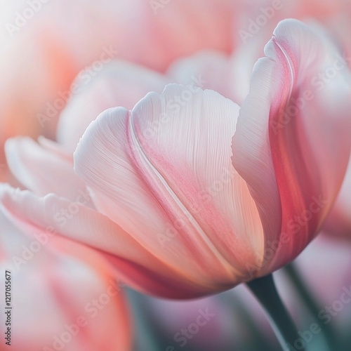 Pink tulip blooms in a vibrant garden during the spring season showcasing their delicate petals and soft colors