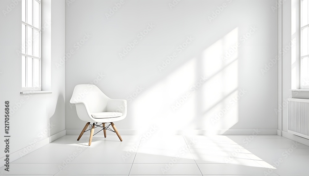Fototapeta premium Modern White Chair in Sunlit Minimalist Room