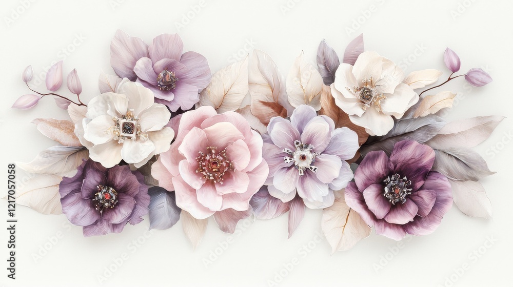 Elegant Floral Arrangement with Soft Pastel Blooms on Ethereal Background Elegant Floral Arrangement with Soft Pastel Blooms on Ethereal Background