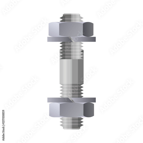 Metal stud bolt with two threads vector