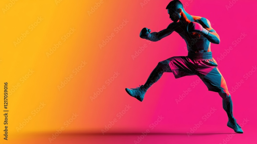 A dynamic athlete in mid-run against a vibrant gradient background, showcasing energy and motion. A dynamic athlete in mid-run against a vibrant gradient background, showcasing energy and motion.