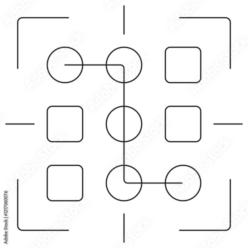 Pattern Recognition icon. Simple outline monochrome black vector pictogram with thin lines on a transparent background. Line thickness is editable