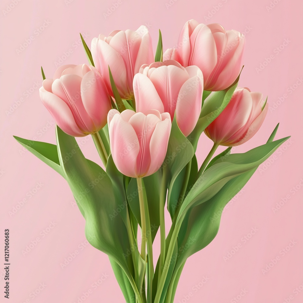 Obraz premium Pink tulips bouquet on pink background.