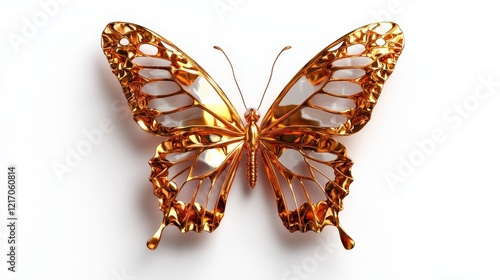A stunning, golden butterfly with intricate patterns, showcasing delicate wings against a white background, symbolizing beauty and transformation.