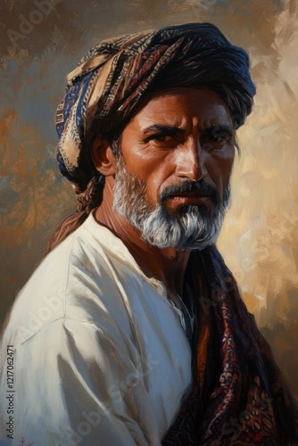 Yemeni coffee farmer smiling proudly amidst traditional coffee cultivation, desert landscape, cultural heritage