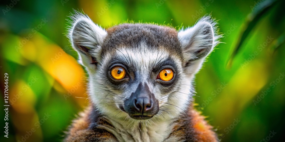 Obraz premium Ring-tailed Lemur Portrait: Striking Close-Up of a Primate in its Natural Habitat