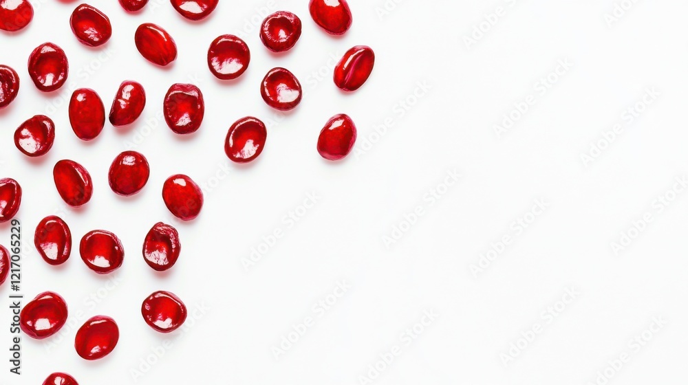 A collection of red blood cells in a high-resolution close-up on a white background, Minimalist style, photo of