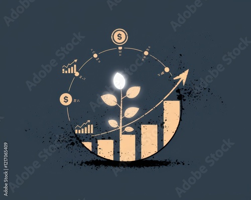 Wallpaper Mural Economy blooming growth opportunity concept. Growth concept with a plant and financial graphs in a circular design. Torontodigital.ca