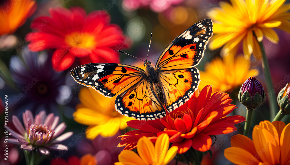 Close-up of a butterfly on a colorful flower Close-up of a butterfly on a colorful flower