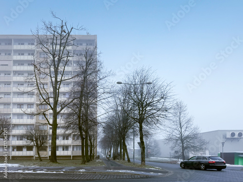 Silesian apartment blocks, smog in the air photo