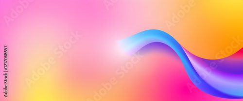 Abstract fluid shape, vibrant blue wave, gradient pink and orange background, smooth curves, dynamic flow, minimalist design, digital art, soft blending, pastel colors, ethereal atmosphere, organic fo