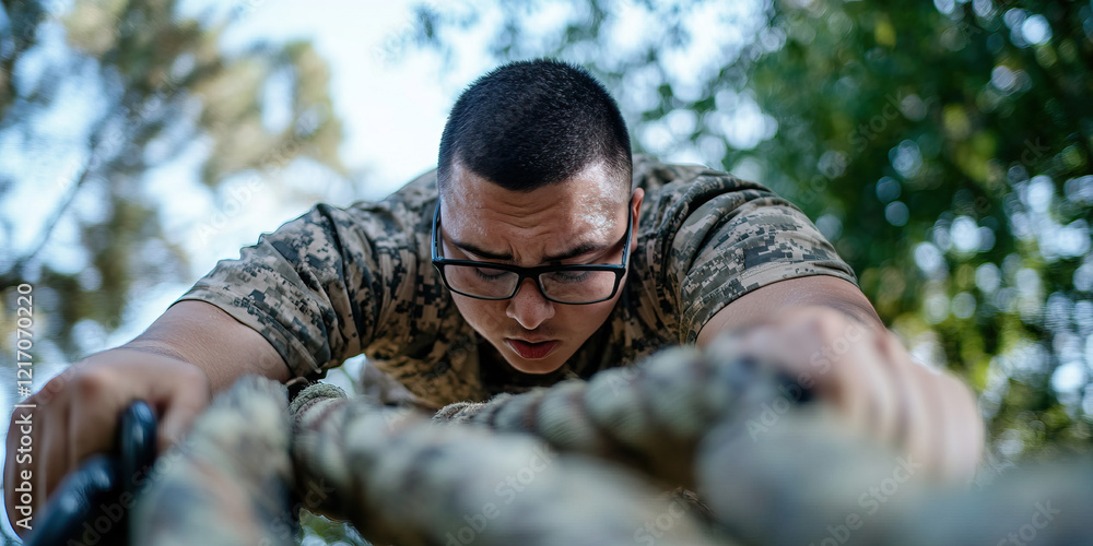 Soldier Gripping Rope During Obstacle Course Soldier Gripping Rope During Obstacle Course