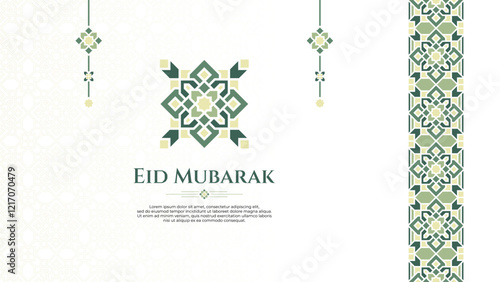Eid Mubarak Greeting Design with Green Pastel Islamic Ornament