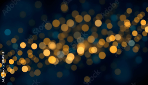 Abstract bokeh lights, blurred circular light patterns, blue and gold tones, defocused background, dreamy atmosphere, soft focus photography, twinkling illumination, night sky illusion, festive sparkl photo