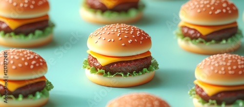 Cute Cheeseburgers Teal Background Food Ad