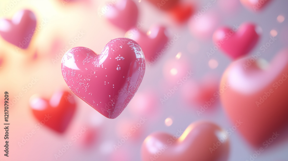 Obraz premium Floating Pink Hearts, a Romantic Valentine's Day Background